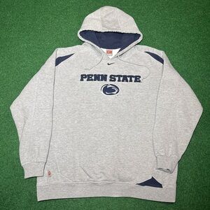 Vintage Nike Center Check Swoosh Penn State Y2K Gray Large Hoodie Sweatshirt